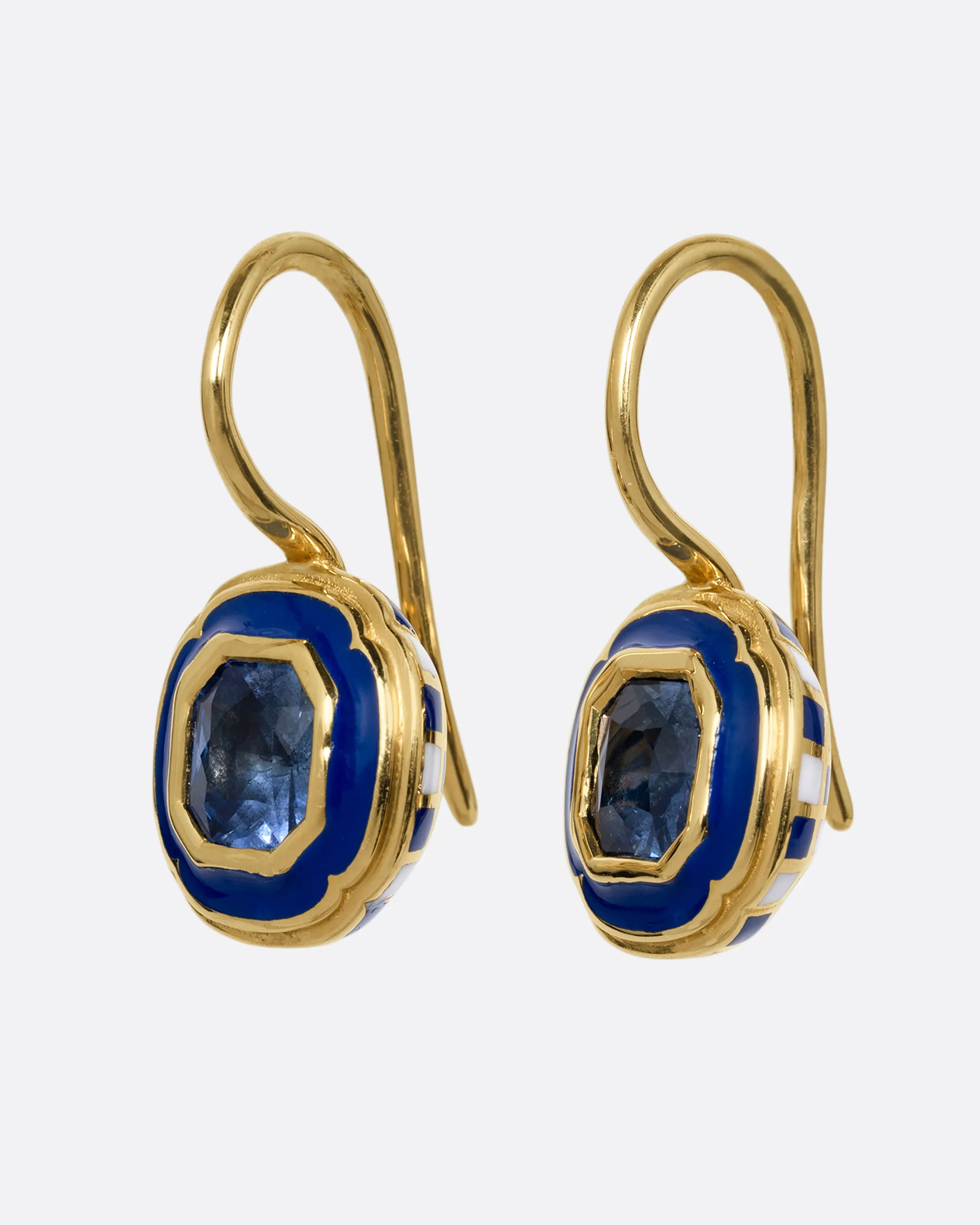 Sapphire Enamel Checkered Drop Earrings