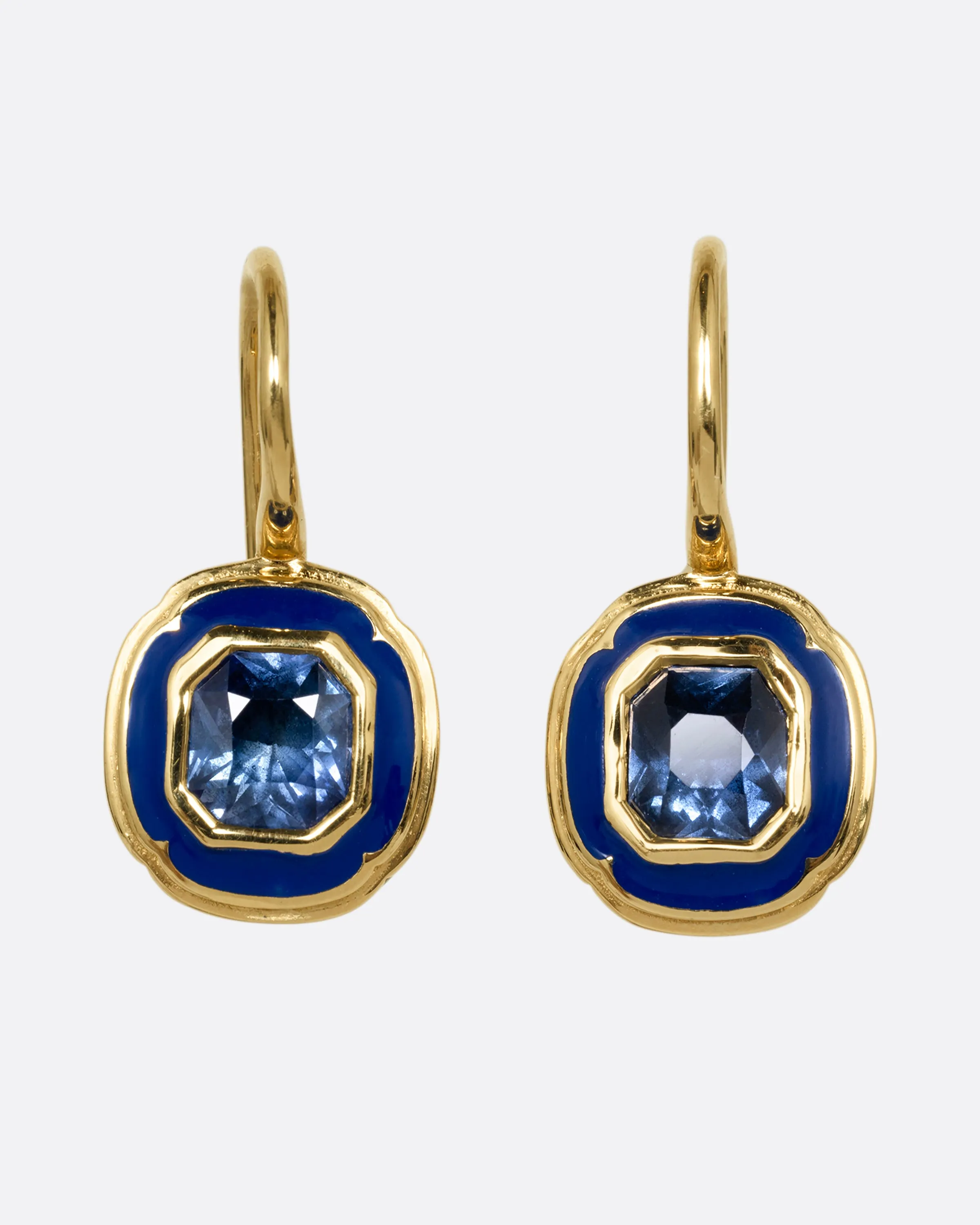 Sapphire Enamel Checkered Drop Earrings