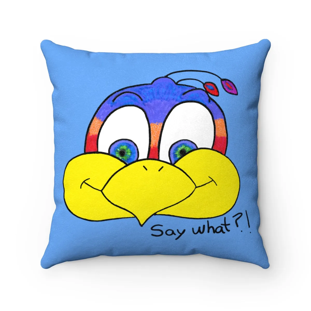 Say what?! light blue Faux Suede Square Pillow