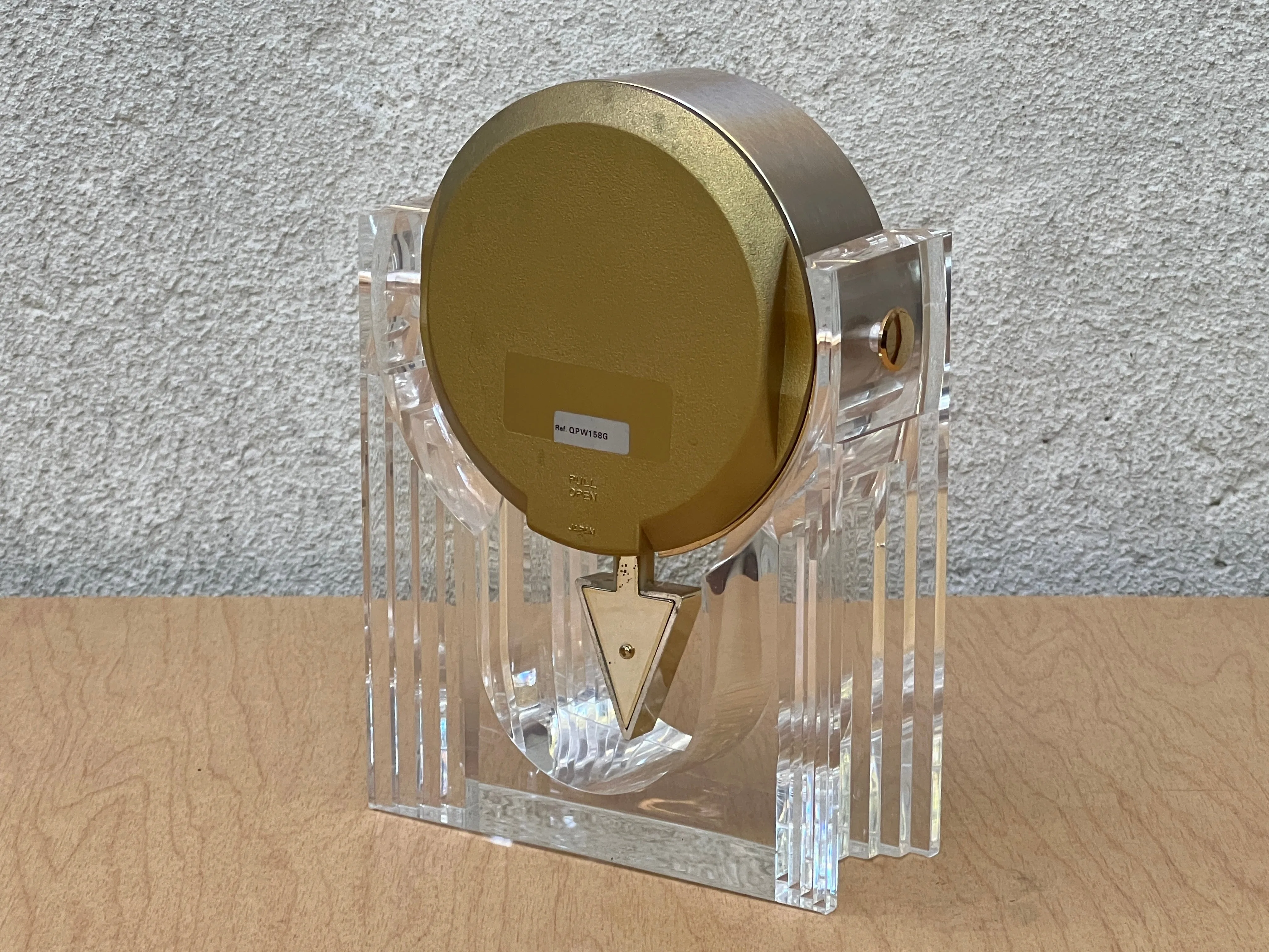 Seiko Neo Deco Lucite Brass Pendulum Table Clock, Memphis Design