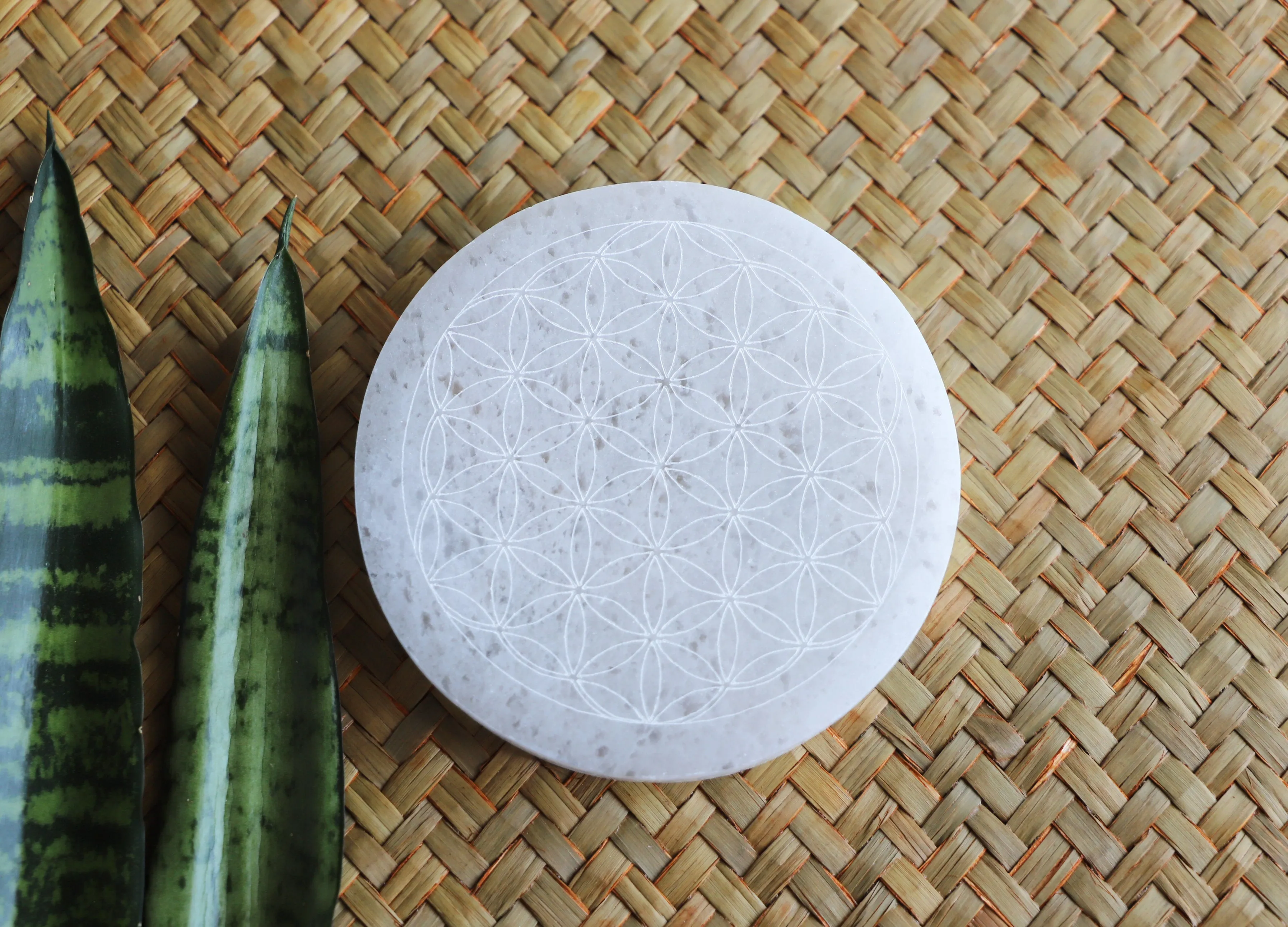 Selenite Flower of Life grid | 4 inch