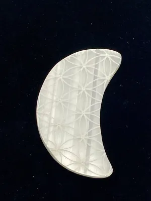 Selenite Moon with Seed of Life etching