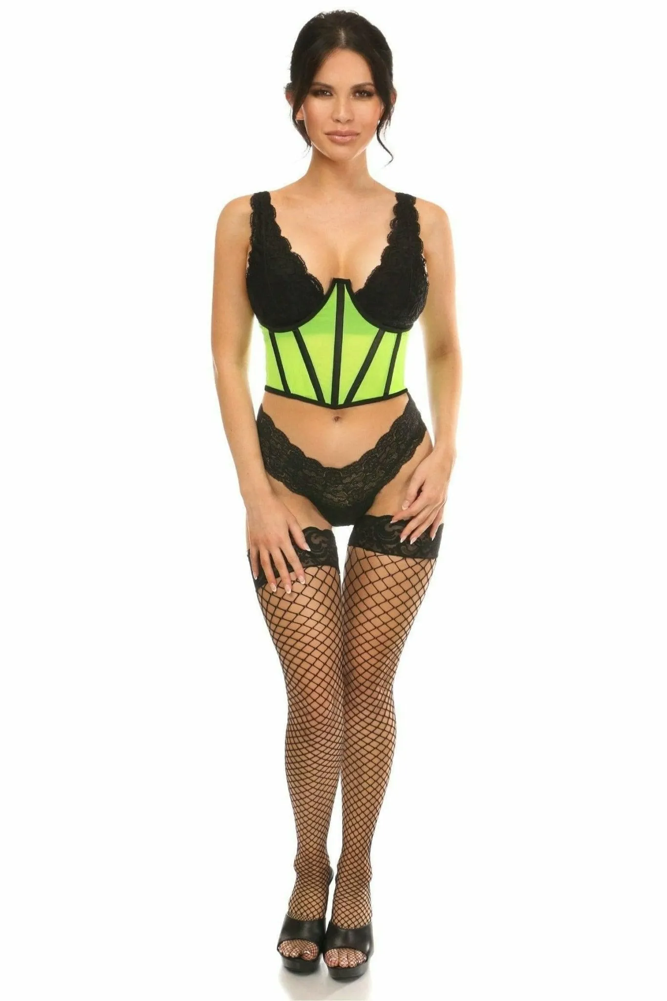 Sexy Neon Green Mesh Open Cup Waist Cincher