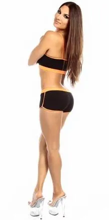 Sexy Neon Trim Fit Super Set Low Rise Athletic Gym Shorts - Black/Neon Orange