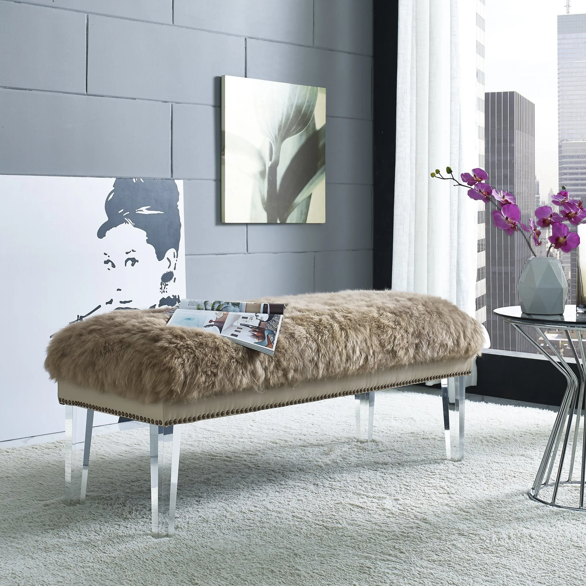 Sheepskin Bench - 48" - Beige