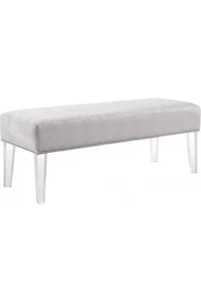 Silver Croc Velvet & Lucite Bench