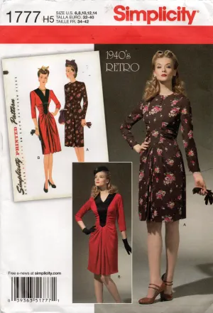 Simplicity 1777 Womens Reissued 1940s Ruched Slim Dress Out Of Print Sewing Pattern Size 6 - 14 UNCUT Factory Folded