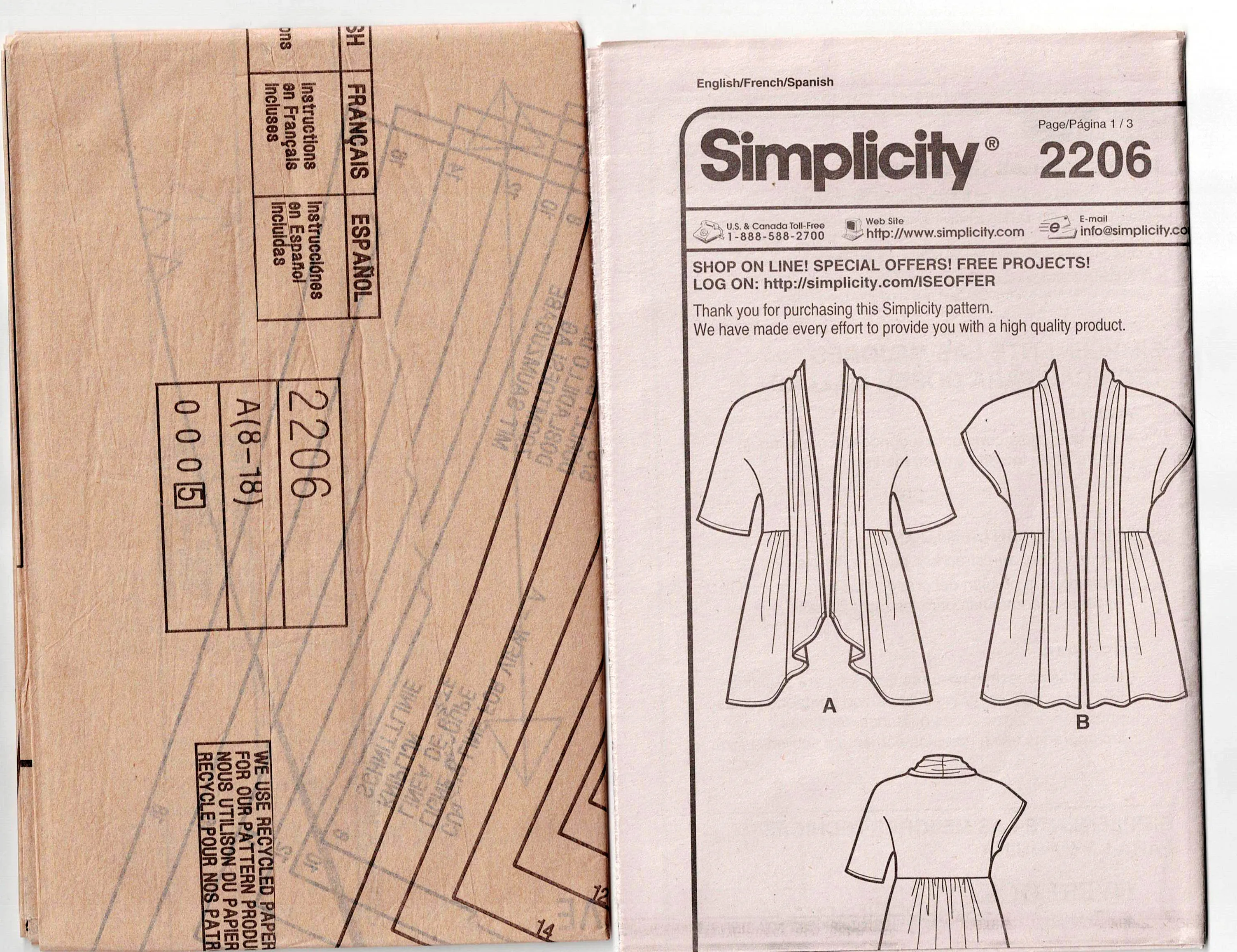 Simplicity 2206 Womens EASY Stretch Knit Cardigan Jacket Out Of Print Sewing Pattern Size 8 - 18 UNCUT Factory Folded
