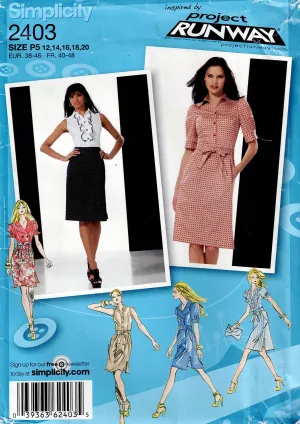 Simplicity 2403 PROJECT RUNWAY Womens Puff Sleeved Dress Out Of Print Sewing Pattern Sizes 12 - 20 UNCUT Factory Folded