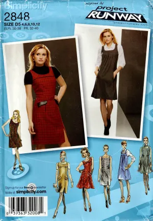 Simplicity 2848 PROJECT RUNWAY Womens Yoked Pinafore Dress Out Of Print Sewing Pattern Size 4 - 12 UNCUT Factory Folded