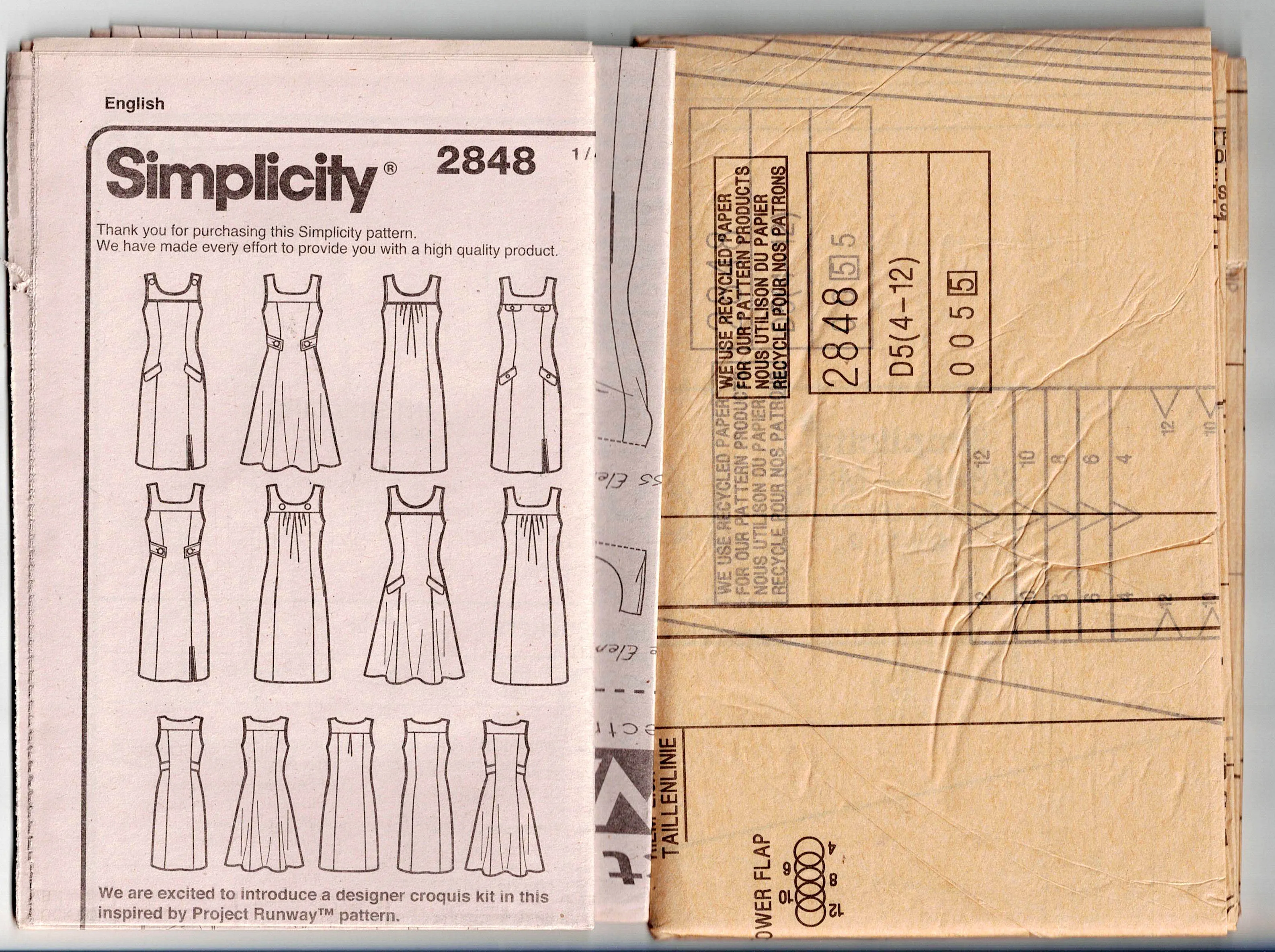 Simplicity 2848 PROJECT RUNWAY Womens Yoked Pinafore Dress Out Of Print Sewing Pattern Size 4 - 12 UNCUT Factory Folded