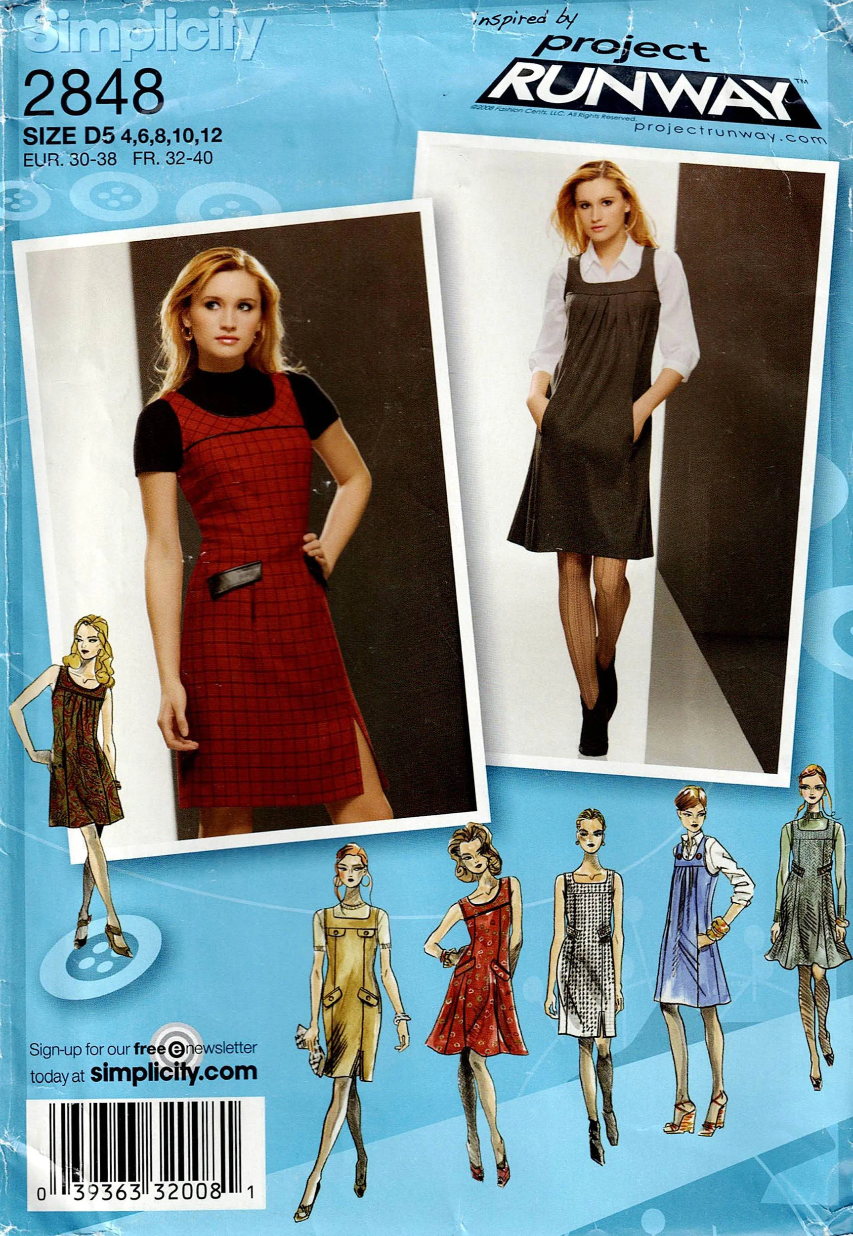 Simplicity 2848 PROJECT RUNWAY Womens Yoked Pinafore Dress Out Of Print Sewing Pattern Size 4 - 12 UNCUT Factory Folded