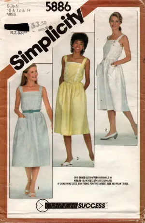 Simplicity 5886 Womens EASY Pullover Sundress 1980s Vintage Sewing Pattern Size 10 - 14 UNCUT Factory Folded