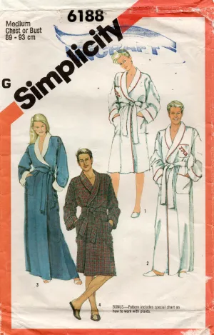 Simplicity 6188 Mens Womens UNISEX Wrap Robe Shave Coat 1980s Vintage Sewing Pattern MEDIUM UNCUT Factory Folded