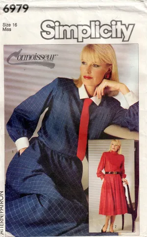 Simplicity 6979 Womens Connoisseur Collection Shirtdress or Bias Collar Dress 1980s Vintage Sewing Pattern Size 16 Bust 38 Inches UNCUT Factory Folded