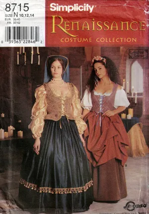 Simplicity 8715 Womens Renaissance Costume 1990s Vintage Sewing Pattern Size 10 - 14 UNCUT Factory Folded