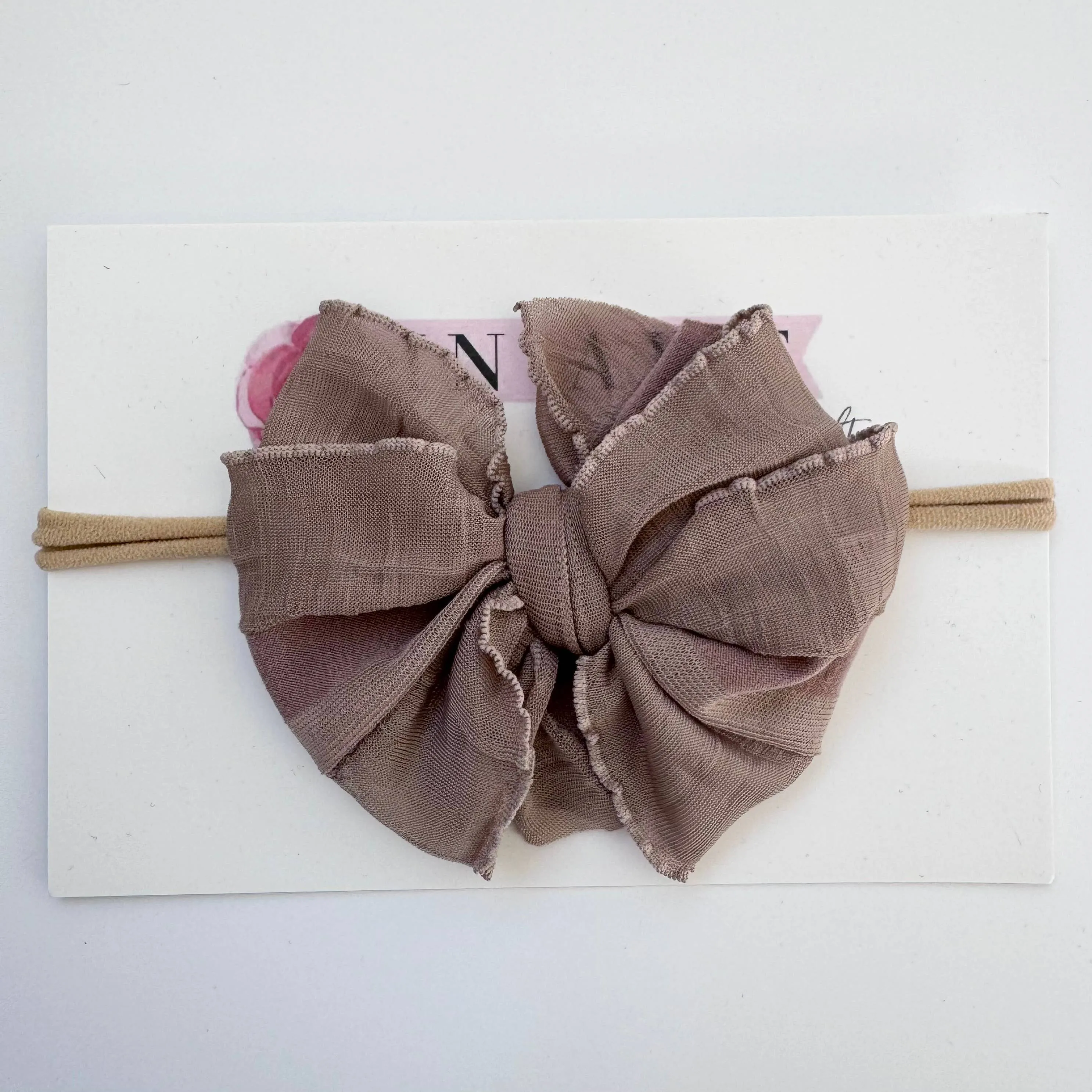 Skinny Mini Ruffled Headband- Mocha