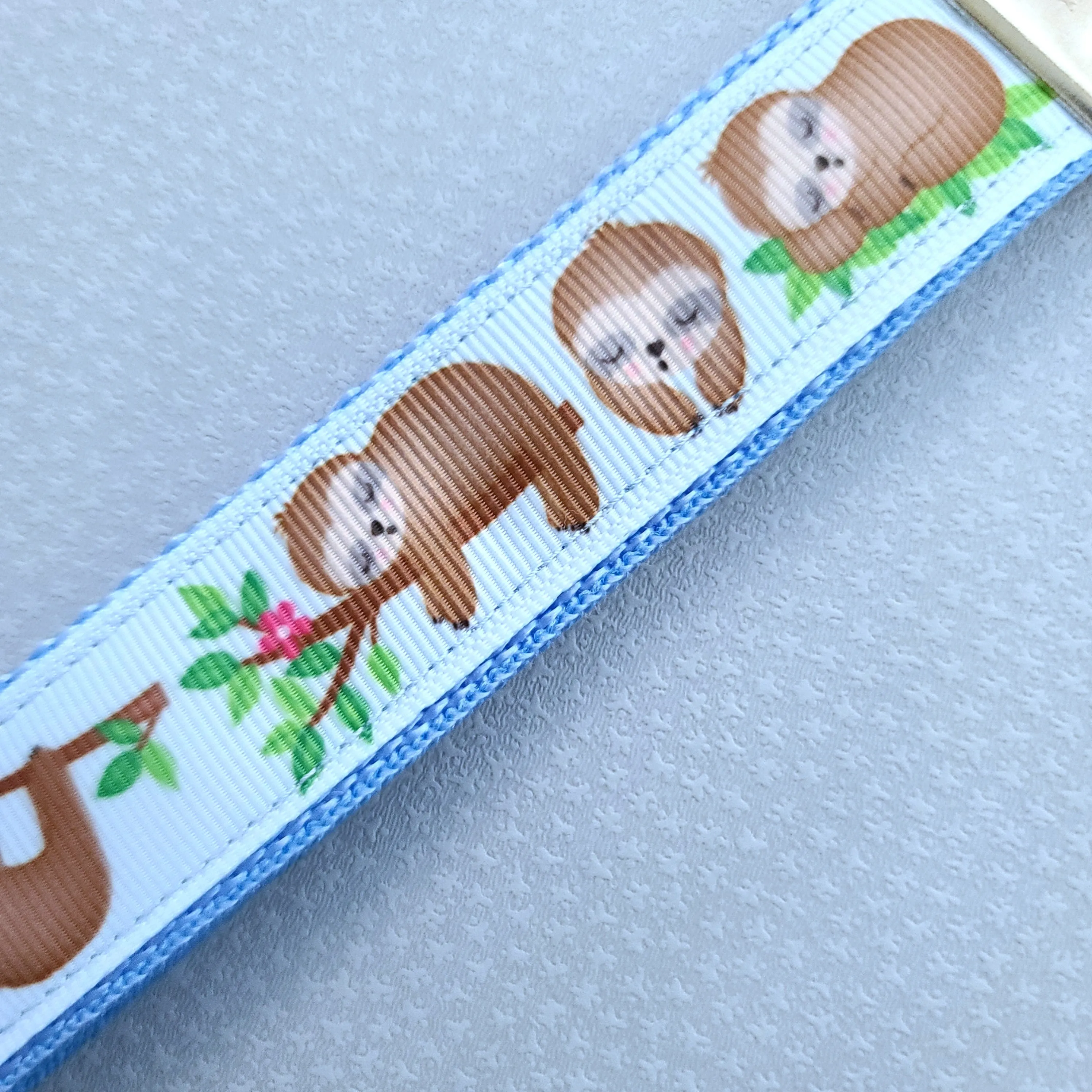 Sleepy Sloths on Blue Silver Key Chain Fob with Charm