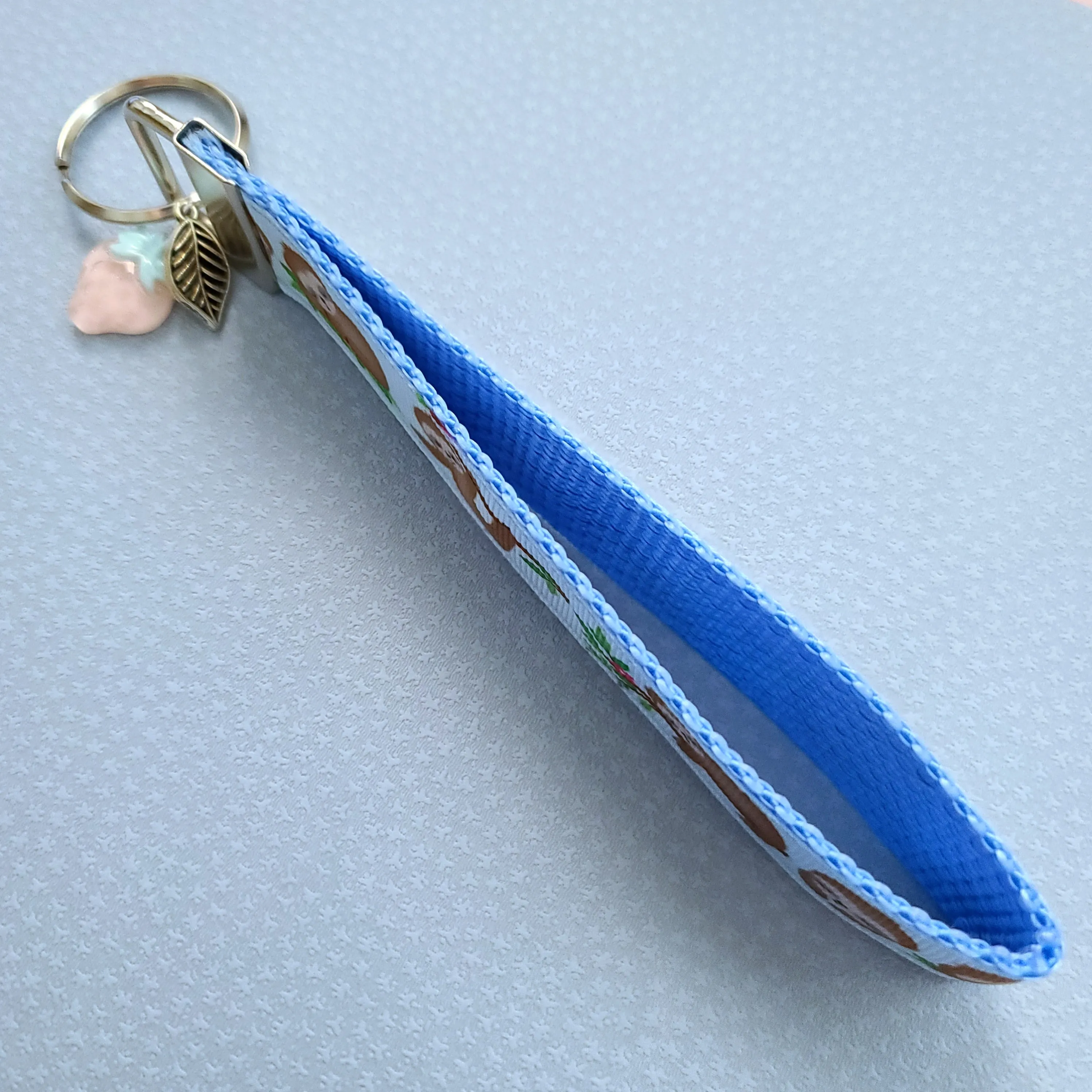 Sleepy Sloths on Blue Silver Key Chain Fob with Charm