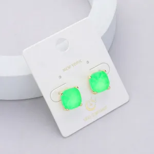 Small Neon Green Cushion Square Stud Pageant Earrings  | Interview Earrings | 620968
