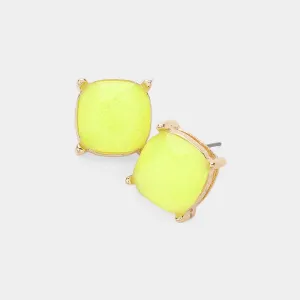 Small Neon Yellow Glittered Cushion Square Stud Pageant Earrings  | Interview Earrings |  587109