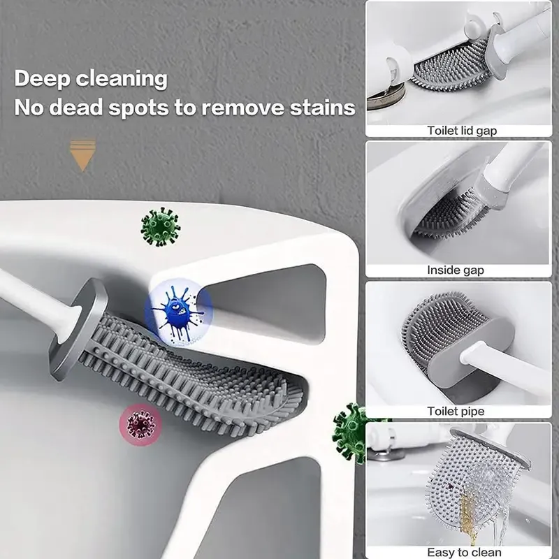 Smart Detachable Silicone Bathroom Toilet Cleaning Brush And Holder