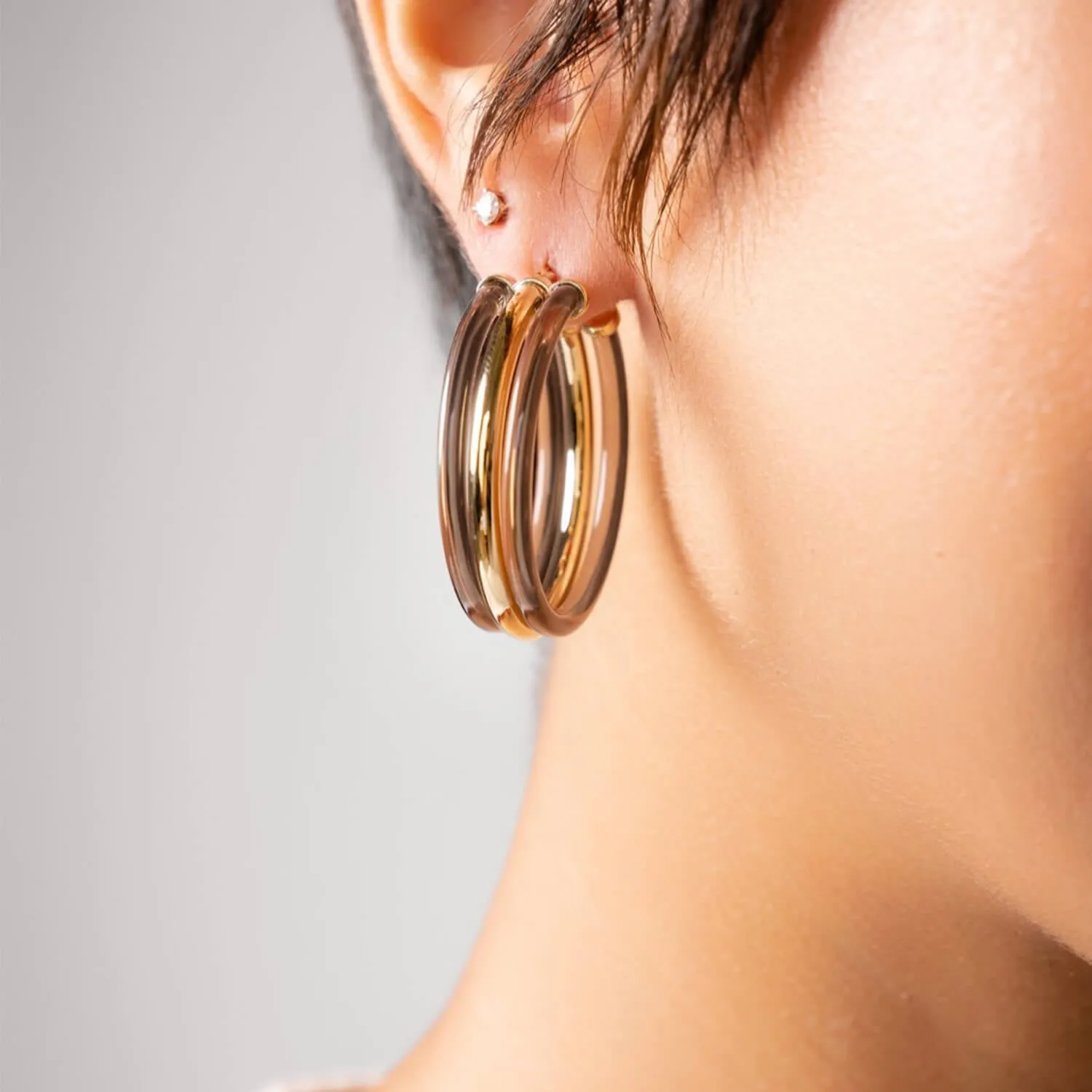 Smoky Lucite Banded Hoop Earrings