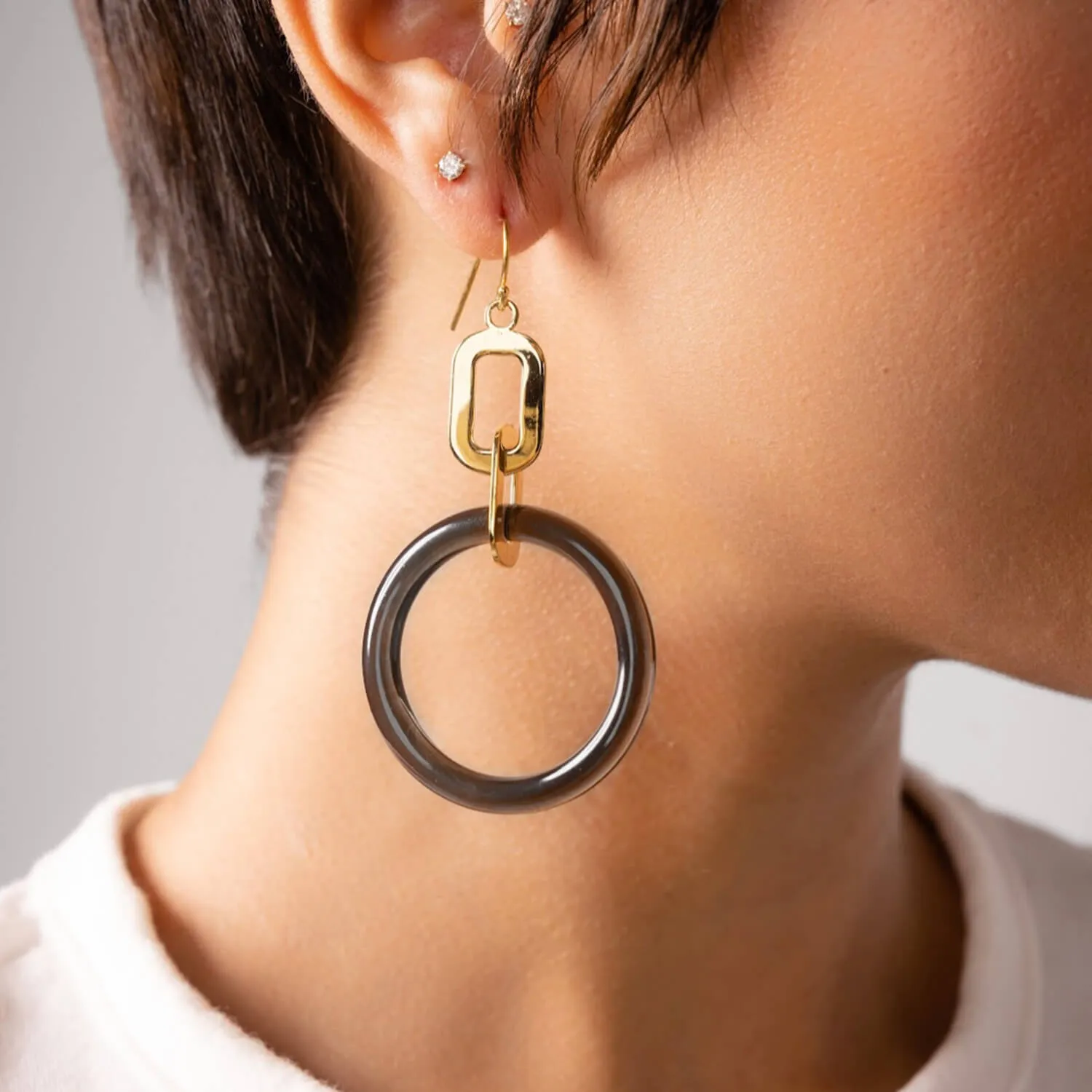 Smoky Lucite Drop Hoop Earrings