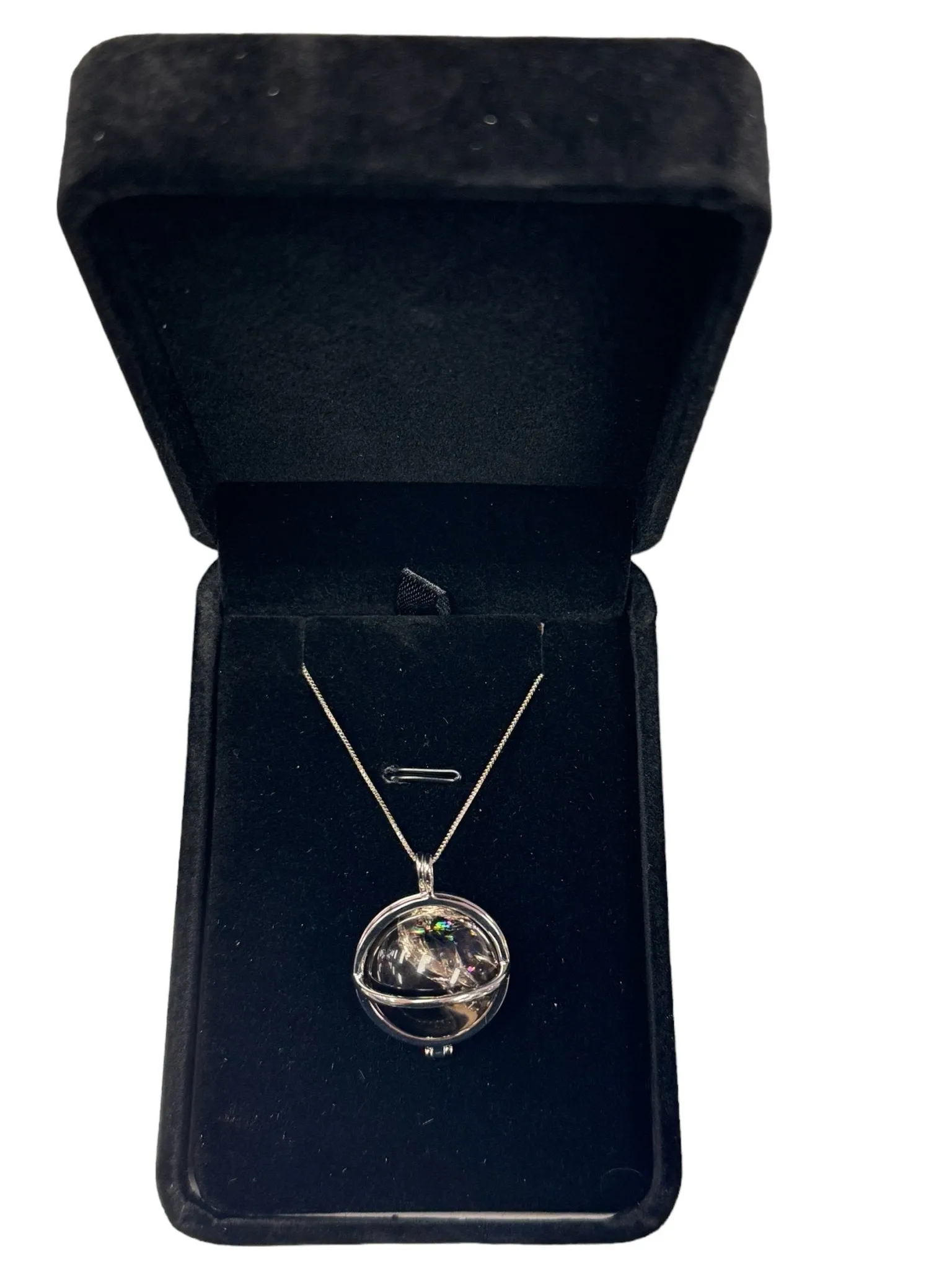 Smoky Quartz Crystal Pendant, Silver 925 Necklace - Rainbow Flash