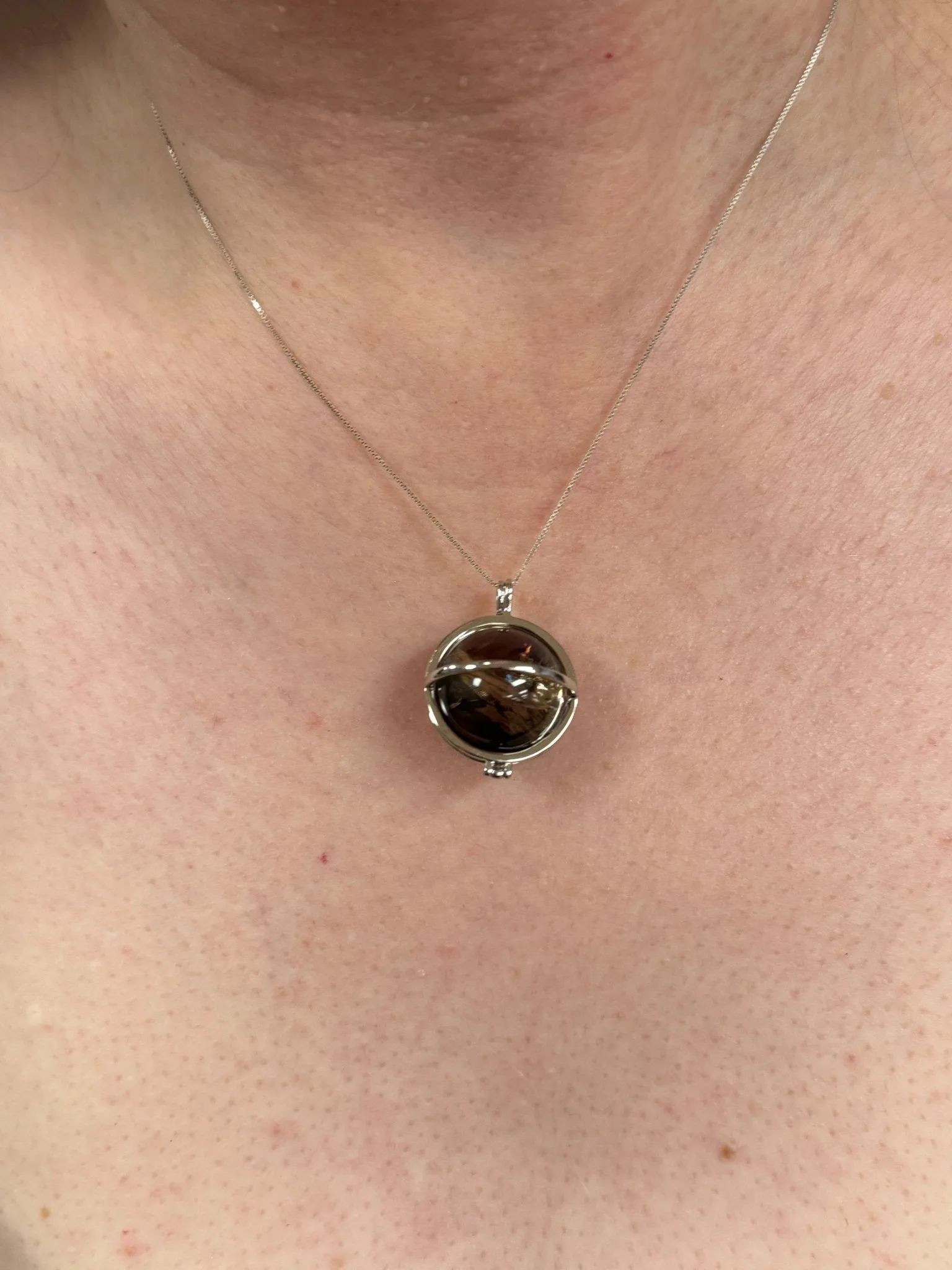 Smoky Quartz Crystal Pendant, Silver 925 Necklace - Rainbow Flash
