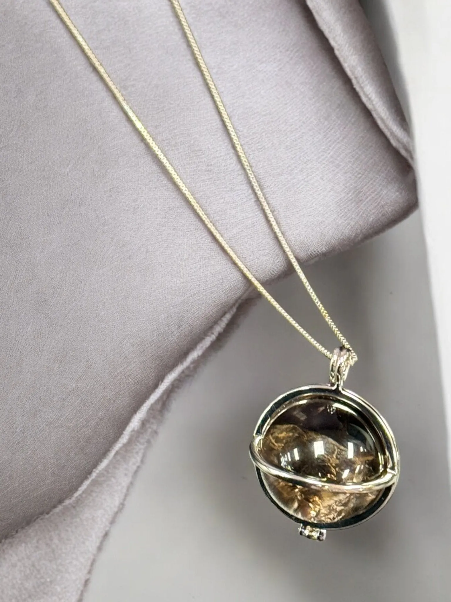 Smoky Quartz Crystal Pendant, Silver 925 Necklace - Rainbow Flash
