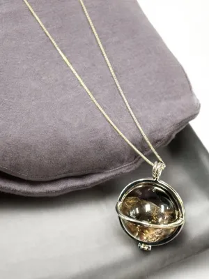 Smoky Quartz Crystal Pendant, Silver 925 Necklace - Rainbow Flash