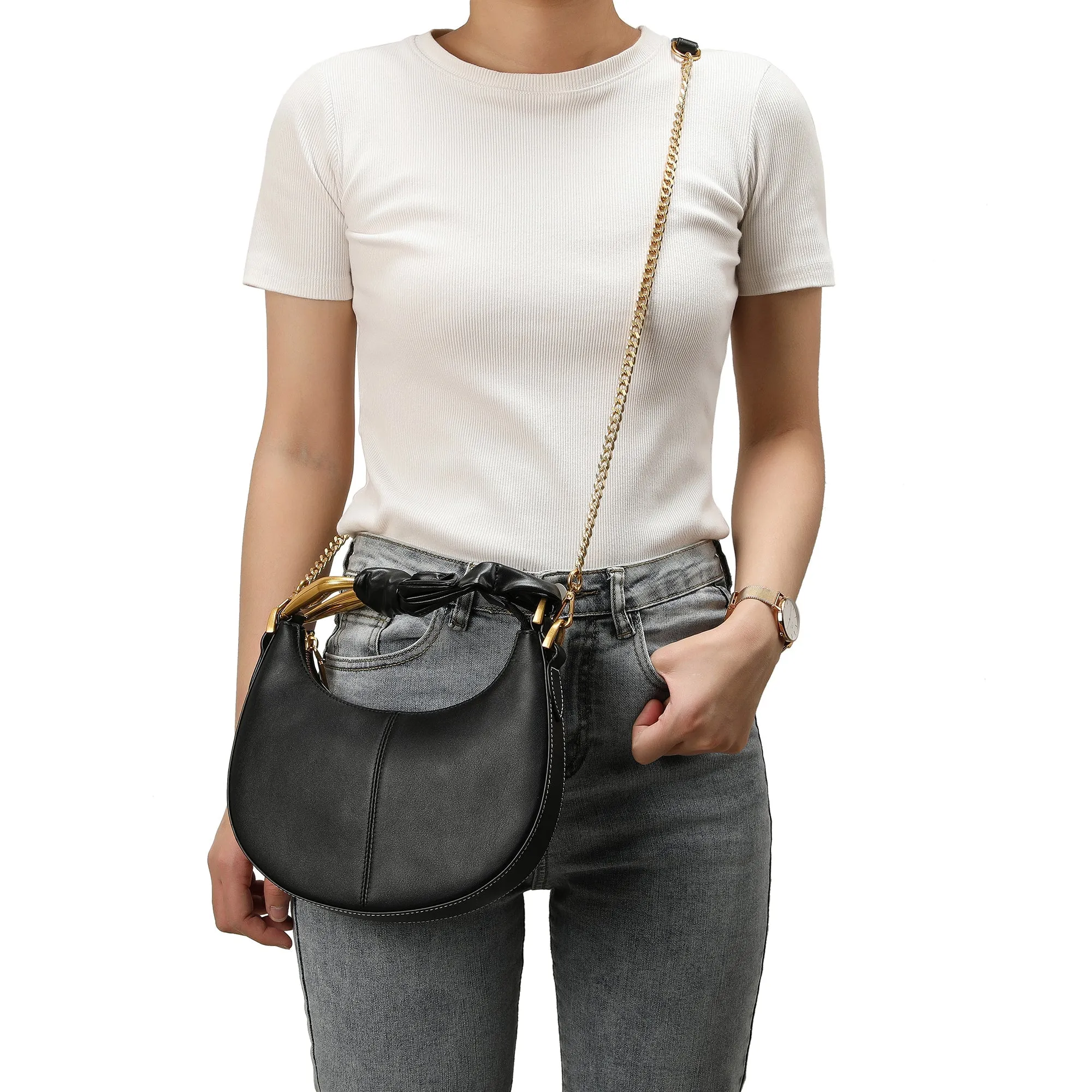 Smooth-Leather Decorated-Handle Bag