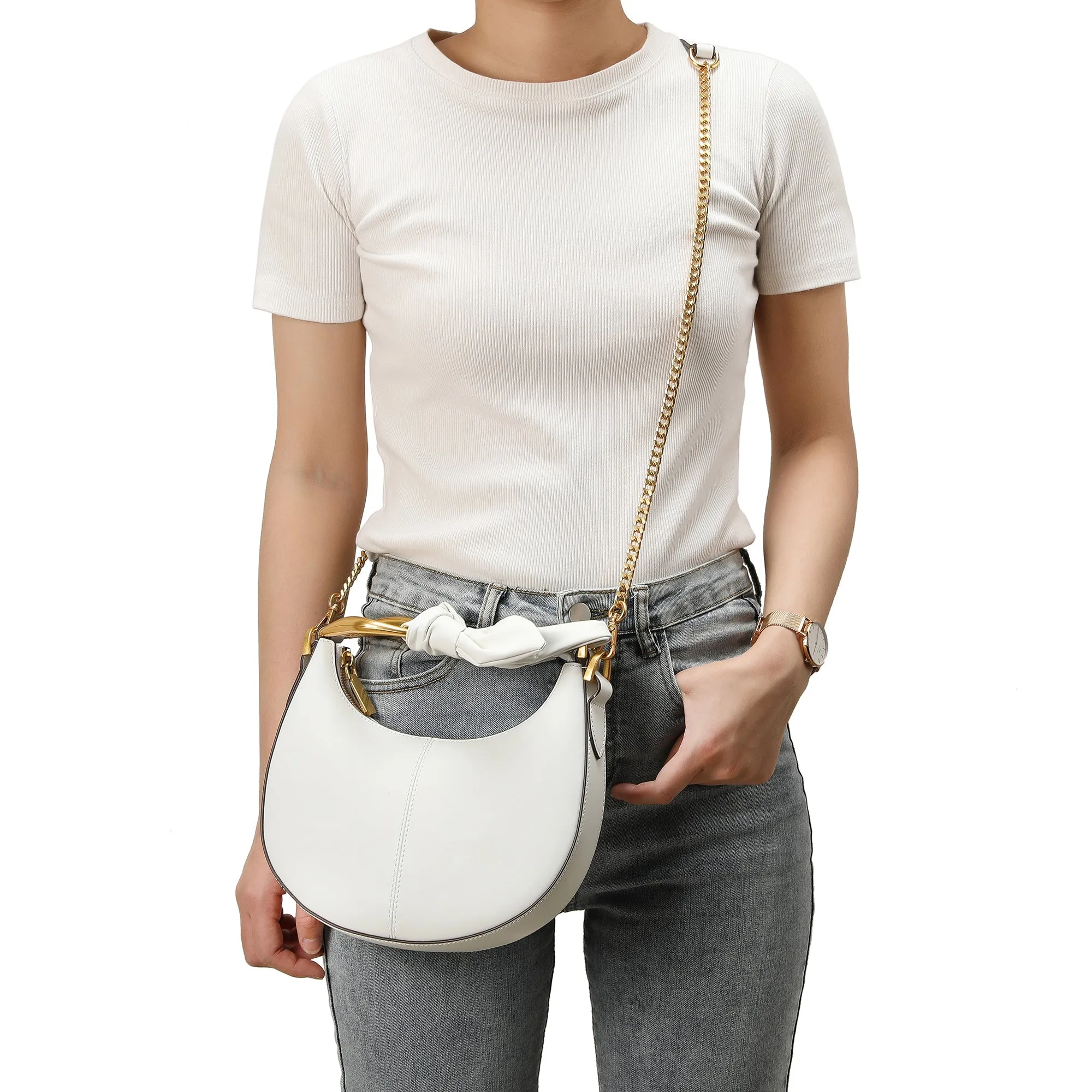 Smooth-Leather Decorated-Handle Bag