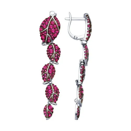 SOKOLOV - Leaves Long Drop Statement Earrings, Red
