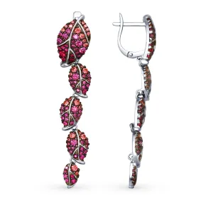 SOKOLOV - Leaves Long Drop Statement Earrings, Red