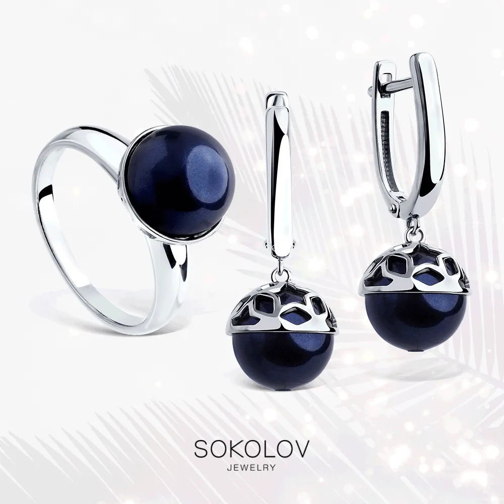 SOKOLOV - Sterling Silver Ring With Blue Swarovski Pearl, Night Stars Collection