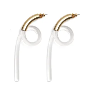 Spiral Lucite Earring in Gold and Clear