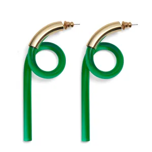 Spiral Lucite Earrings in Gold and Emerald