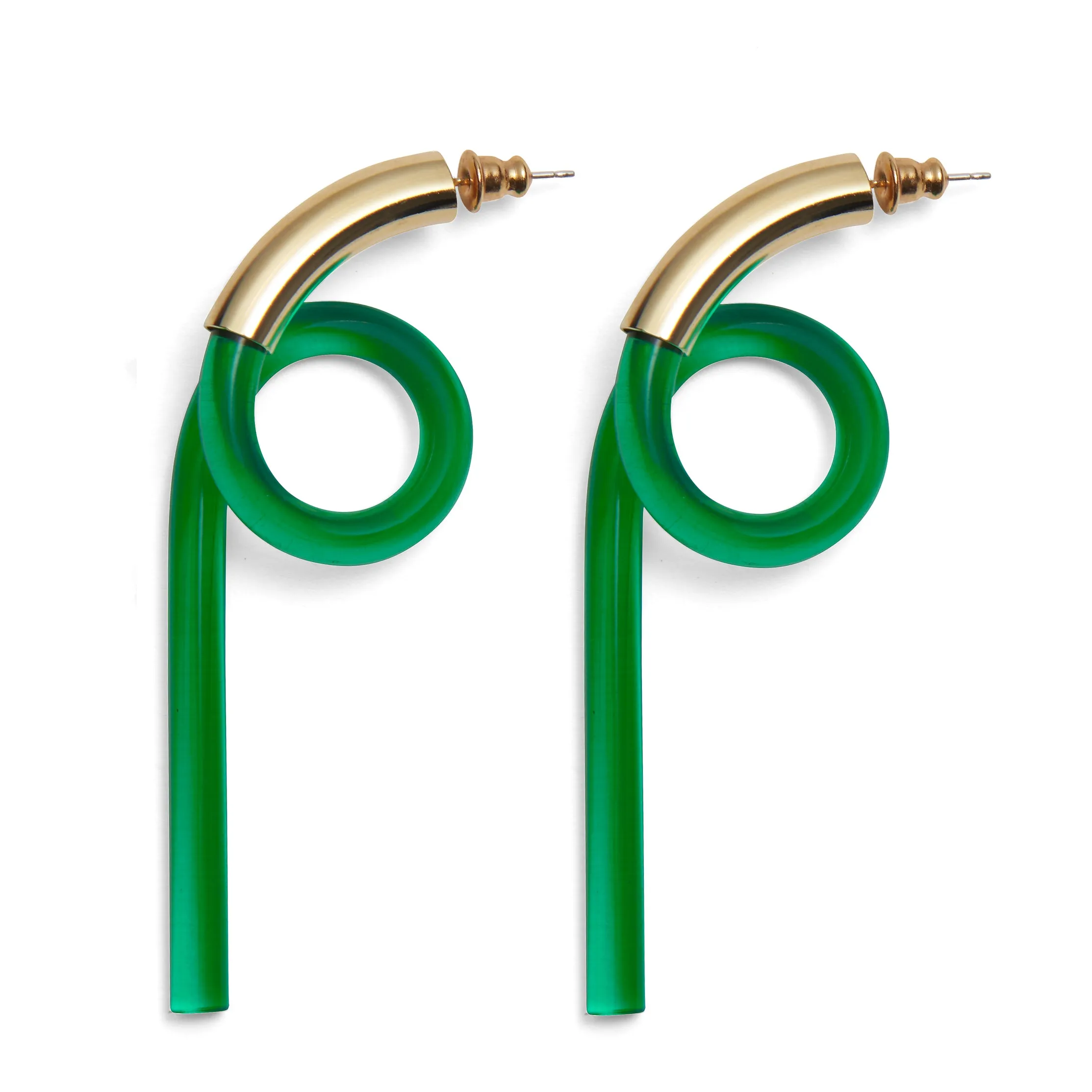 Spiral Lucite Earrings in Gold and Emerald