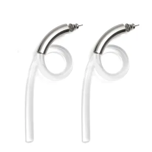 Spiral Lucite Earrings in Rhodium and Clear