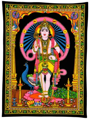 Standing Lord Murugan Swami  - Sequin Decorated Wall Tapestry