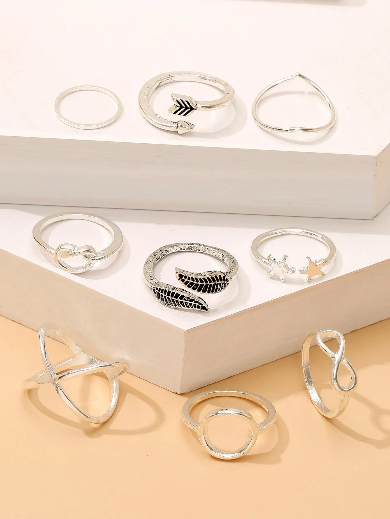 Star and leaf decorated ring 9pcs  - FD ⚡