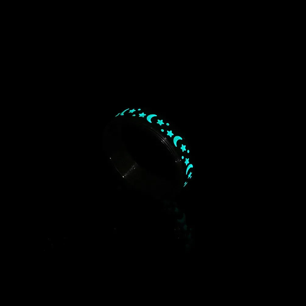 Star and Moon Titanium Steel Rotatable Luminous Ring