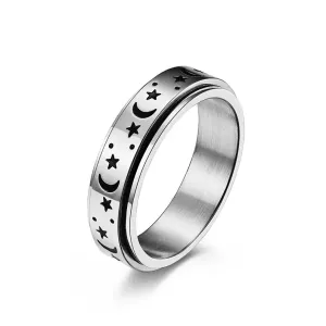 Star and Moon Titanium Steel Rotatable Luminous Ring