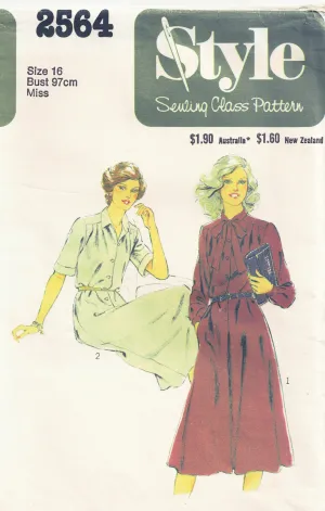 Style 2564 Womens Shirtdress with Optional Necktie 1980s Vintage Sewing Pattern Size 16 Bust 38 inches UNCUT Factory Folded
