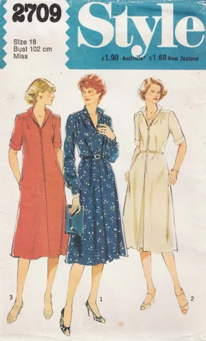 Style 2709 Womens Classic Zip Front Shirtdress with Pockets 1980s Vintage Sewing Pattern Size 18 Bust 40 inches UNCUT Factory Folded