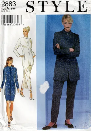 Style 2883 Womens Longline Jacket Pants & Skirt 1990s Vintage Sewing Pattern Size 8 - 18 UNCUT Factory Folded