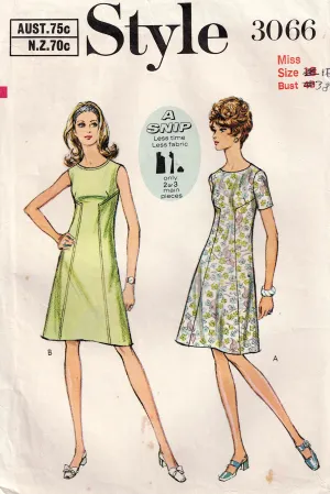 Style 3066 Womens A Line Dress with Front Seam Detail 1970s Vintage Sewing Pattern Size 16 Bust 38 inches UNCUT Factory Folded