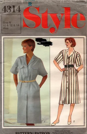 Style 4314 Womens Shirtdress with Pockets 1980s Vintage Sewing Pattern Size 10 - 14 UNCUT Factory Folded
